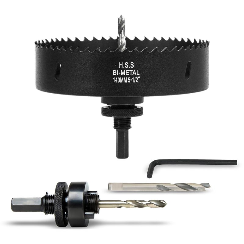 VIKITON 5-1/2 Inch Hole Saw with Arbor for Wood Metal Plastic, 5.5 in Bimetal Hole Cutter, Fast Chip Removal, Smooth Flat Drilling Edge, Lightweight & Portable (Black) - Image 1
